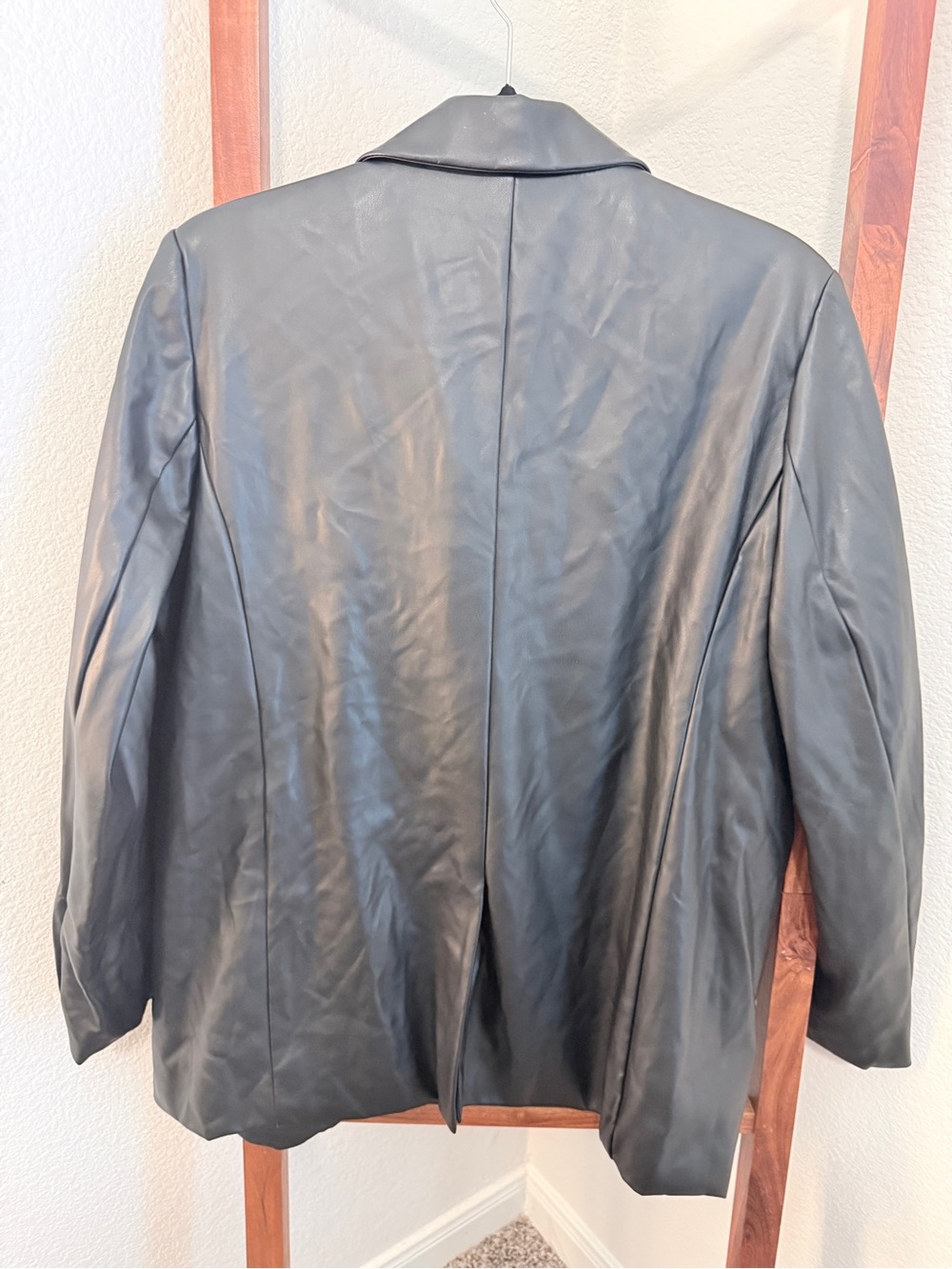 Steve Madden Black Faux Leather Two-Button Blazer - Picture 4 of 5